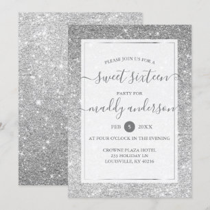 Silbernes falsches Glitter Elegantes Sweet 16 Gebu Einladung