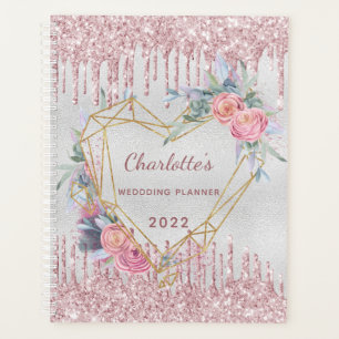 Silbernes floral rosé-glitter Hochzeit Planer