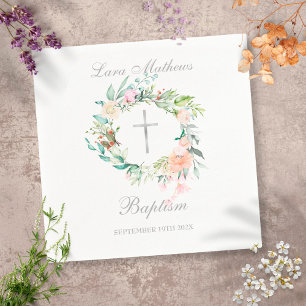 Silbernes Florales Kreuzgirlande Taufe Serviette