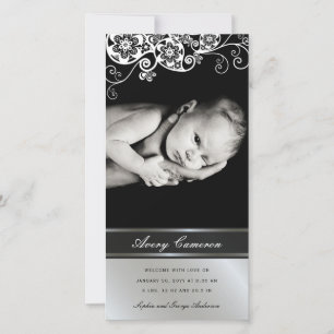 Silbernes florales Paisley-Geburtsanzeige für Baby Ankündigung