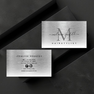 Silbernes gebürstetes Metall Elegantes Monogramm M Visitenkarte