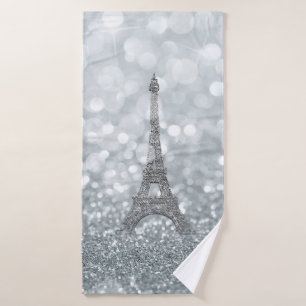 Silbernes Glitter Funkeln Paris Eiffelturm Glamour Badhandtuch Set
