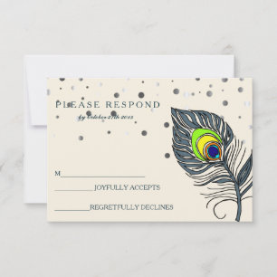 Silbernes Glitter-Konfetti-Pfauenfeder Blau RSVP Karte