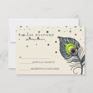 Silbernes Glitter-Konfetti-Pfauenfeder Blau RSVP Karte