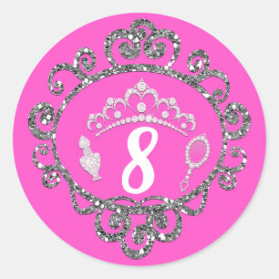 Silbernes Glitter-Prinzessinnen-Geburtstagsfeier-M Runder Aufkleber