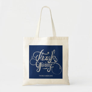 Silbernes Glitter-Text-Design - Erntedankfest Tragetasche