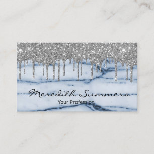 Silbernes Glitter-Tropen Blau Marmor Benutzerdefin Visitenkarte