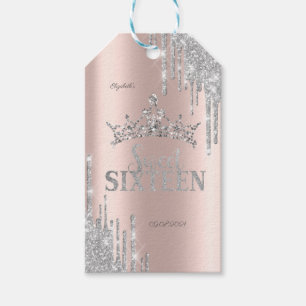 Silbernes Glitter-Tropfen-Diadem Roségold Sweet 16 Geschenkanhänger