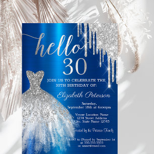 Silbernes Glitter-Tropfen-Kleid Blau Metallisch 30 Einladung