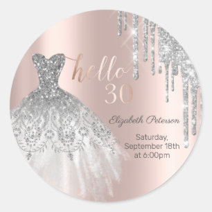 Silbernes Glitter-Tropfen-Kleid Roségold 30. Gebur Runder Aufkleber