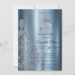 Silbernes Glitterkleid, Diamanten Blau 65. Geburts Einladung