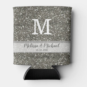 Silbernes Glitzer-Hochzeits-Monogramm Dosenkühler