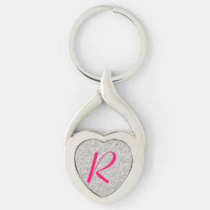 Silbernes Glitzer-Monogramm-Herz-Schlüsselkette Schlüsselanhänger