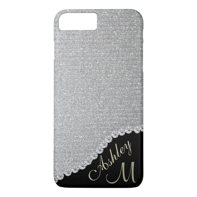 Silbernes Glitzer-und Diamant-Blick-Monogramm Case-Mate iPhone Hülle (Rückseite)