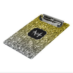 Silbernes Gold dunkle Funken Glitter Ombre Monogra Mini Klemmbrett