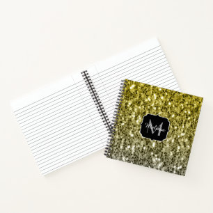 Silbernes Gold dunkle Funken Glitter Ombre Monogra Notizbuch