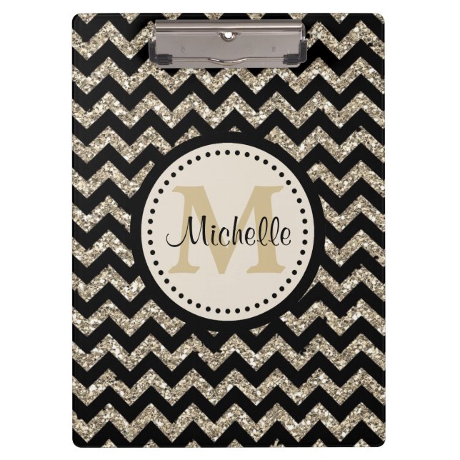 Silbernes GoldZickzack Monogramm Klemmbrett (Vorderseite)