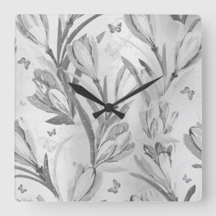 Silbernes Grau BlumenGraden einfarbiger Quadratische Wanduhr