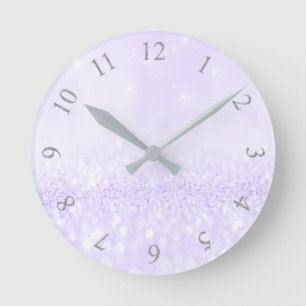 Silbernes Grau-Glitzer-minimaler Lavendel lila Runde Wanduhr