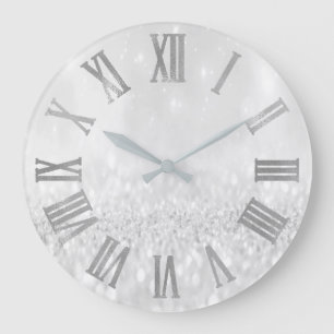 Silbernes Grau-Glitzer minimales metallisches Große Wanduhr