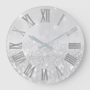 Silbernes Grau-Glitzer minimales metallisches Große Wanduhr