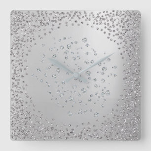 Silbernes Grau-Graphitdiamant-Edelstein-Kristalle Quadratische Wanduhr