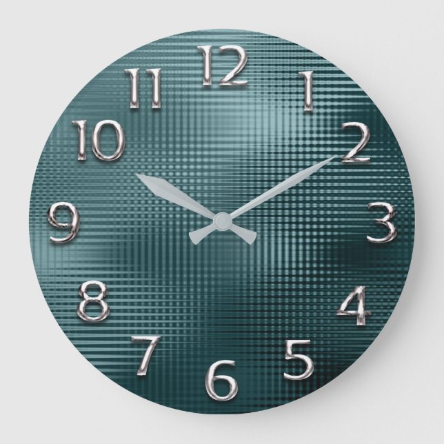 Silbernes Grau-grauer arabische Zahl-aquamariner Große Wanduhr (Vorderseite)