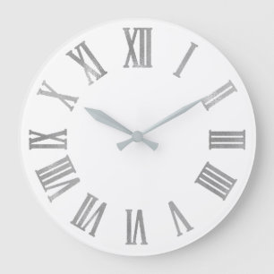 Silbernes Grau-graues Weiß minimales römisches Große Wanduhr