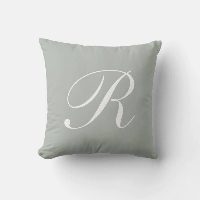 Silbernes Grau-Monogramm-Kissen des Buchstabe-R Kissen (Vorderseite)