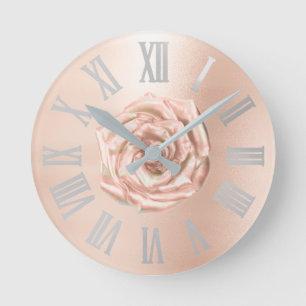 Silbernes Grau-Rosen-Goldkupfer metallisches Runde Wanduhr