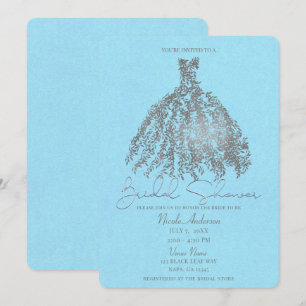 Silbernes & Hellblaues Botanisches Brautkleid für  Einladung