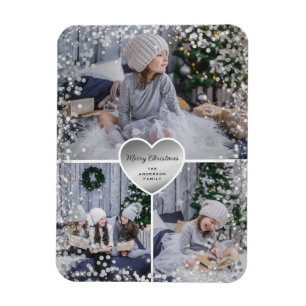 Silbernes Herz Funkelndes Foto Frohe Weihnachten Magnet