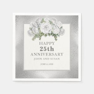 Silbernes Hochzeitjubiläum mit weißen Blumen Serviette