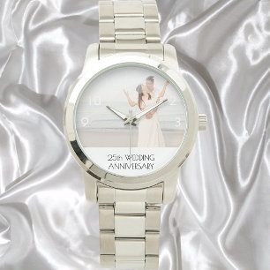 silbernes Hochzeitspaar-Foto zum 25. Hochzeitstag Armbanduhr