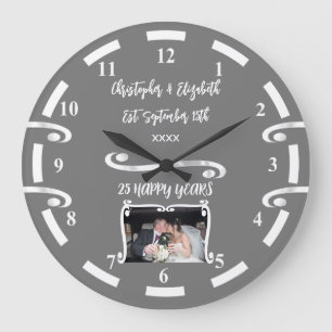 Silbernes Jubiläum 25 Jahre Namen Foto grau Große Wanduhr