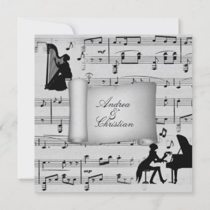 Silbernes klassisches Musik-Themen-Hochzeitseinlad Einladung