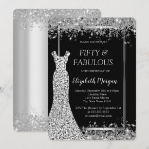 Silbernes Kleid Glitter Konfetti Schwarz 50. Einladung