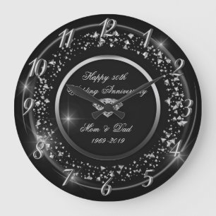 Silbernes Konfetti, Diamant 50. Hochzeitstag Große Wanduhr