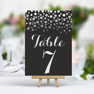 Silbernes Konfetti Elegante schwarze Tischnummer