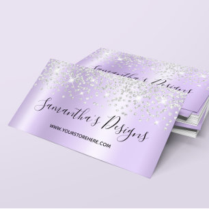 Silbernes Konfetti-Glitter-Lavendel-Gradient Visitenkarte