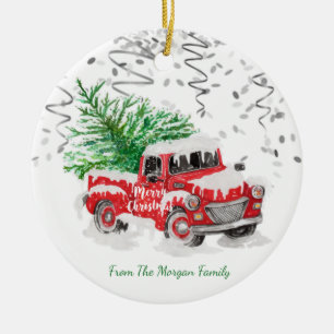Silbernes Konfetti,Weihnachten Roter LKW Tannenbau Keramik Ornament