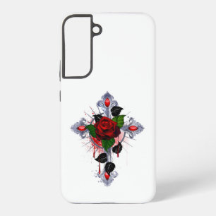 Silbernes Kreuz mit einer roten Rose Samsung Galaxy Hülle