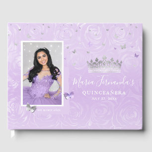 Silbernes Licht Lila Rose Elegantes Foto Quinceane Gästebuch
