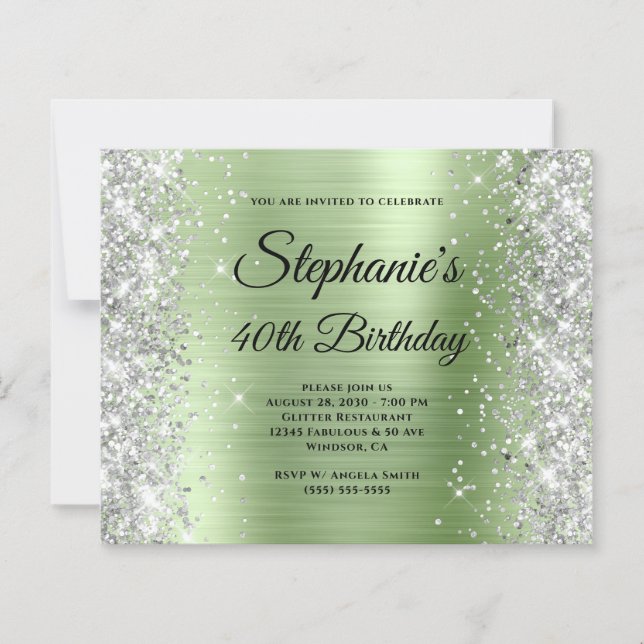 Silbernes Licht-Mint-Glamour-Monogramm 40. Geburts (Vorderseite)