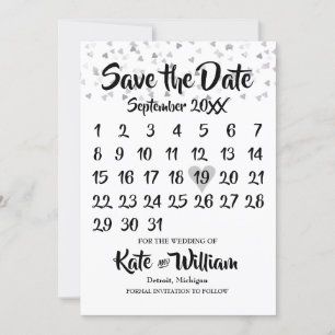 Silbernes Love Hearts Konfetti-Kalender Save the D Date