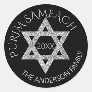 Silbernes Magen David kundenspezifisches Purim Runder Aufkleber