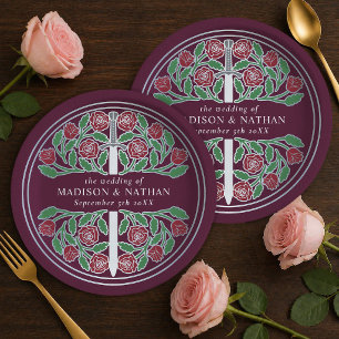 Silbernes Malven-Royal-Mittelalter-Blumen-Schwert Pappteller