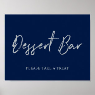 Silbernes, marineblaues modernes Dessertbar-Schild Poster