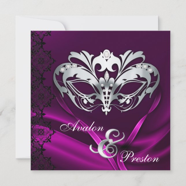 Silbernes Maskerade-Rosa Jeweled Wedding Einladung (Vorderseite)