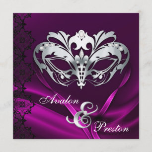 Silbernes Maskerade-Rosa Jeweled Wedding Einladung